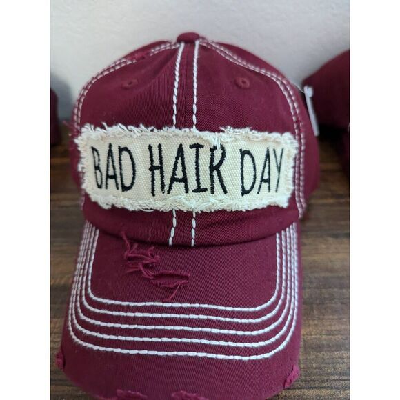 2/$30 Ladies Burgundy Red Bad Hair Day Hat - Picture 2 of 6